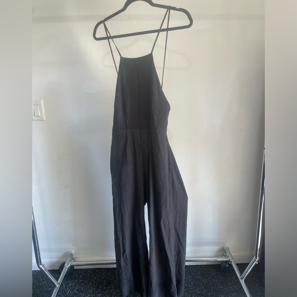 Raw silk backless strappy one piece jumpsuit